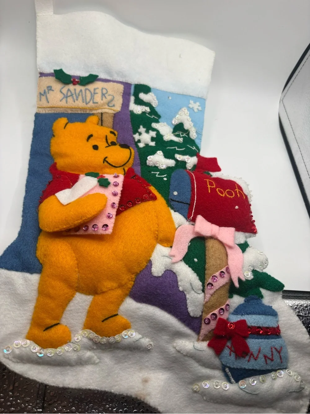 VTG FELT Disney Winnie the Pooh Kids Christmas Stocking - Yellow